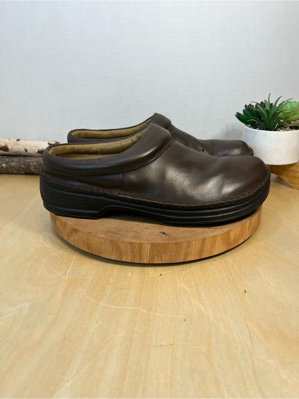 Vintage Footprint Birkenstock Brown Leather Loafers Mules Men's 44 US 11